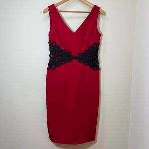 JS Collections - Red Black Lace  Bodycon Dress Sz6